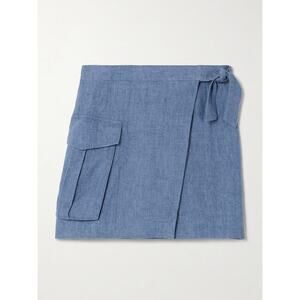 Polo Ralph Lauren Linen Wrap Mini Skirt Blue Size 4 Women’s Utility Pocket Tie